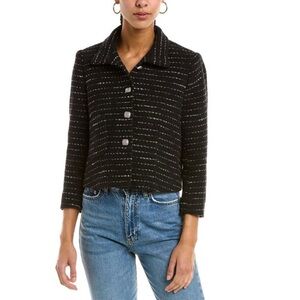 ba&sh Black Tweed Cropped Blazer with Silver Thread